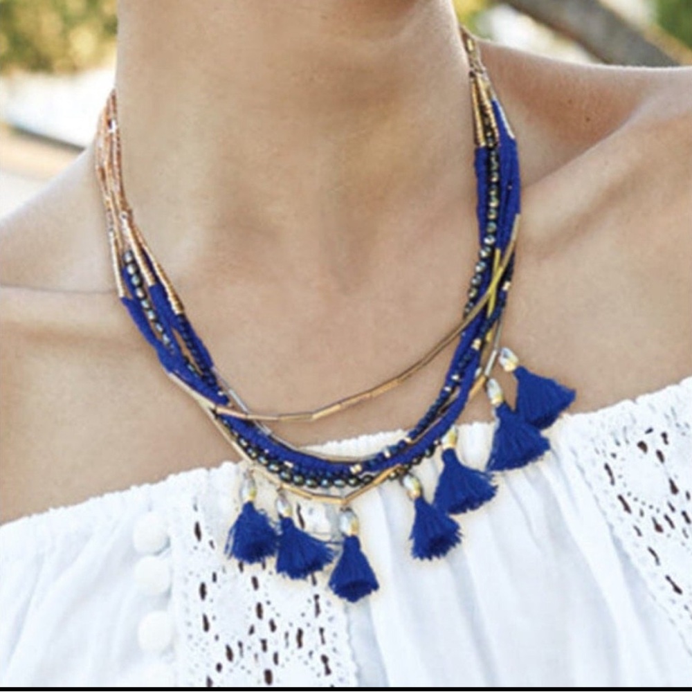 Stella and Dot Blue and gold tulum necklace